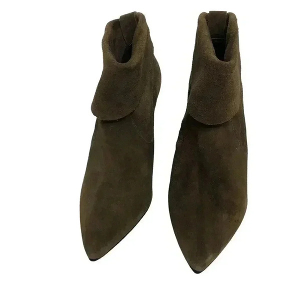 Schutz Brown Suede Heeled Foldover Heeled Booties Ankle Boots Women's Size 9 - Picture 2 of 10